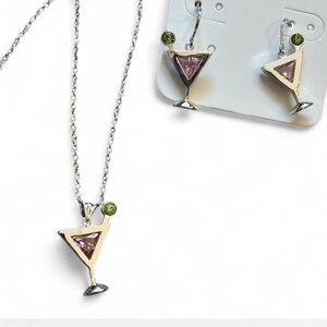 Silver Martini Necklace and Earring Set